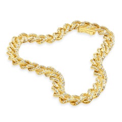 18 Karat Yellow Gold Round Diamond Cuban Link Bracelet 7.25"