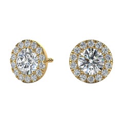 18 Karat Yellow Gold Round Halo Diamond Earrings '1 Carat'