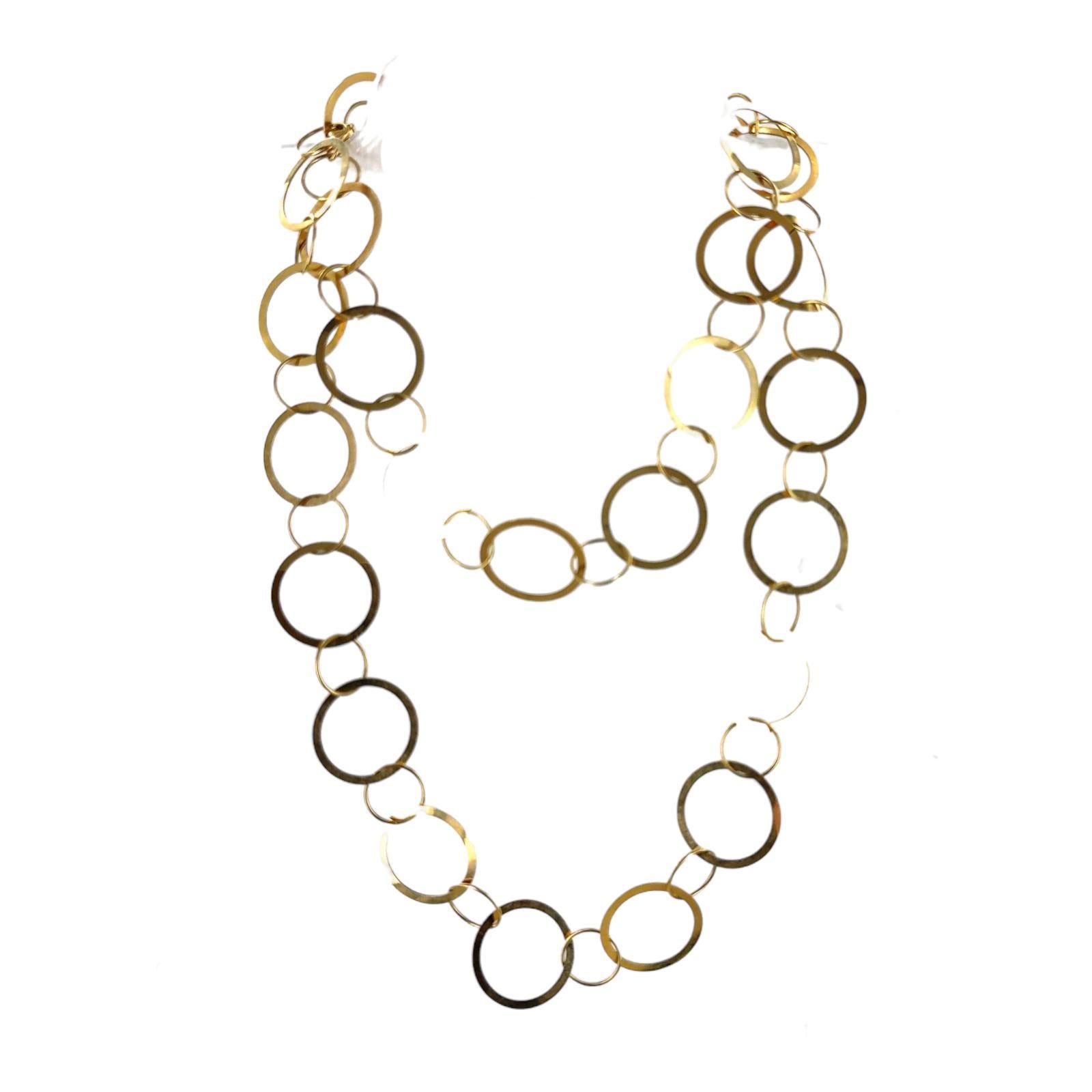 18 Karat Yellow Gold Round Open Link Modern Necklace 36 Inches In Excellent Condition For Sale In Boca Raton, FL