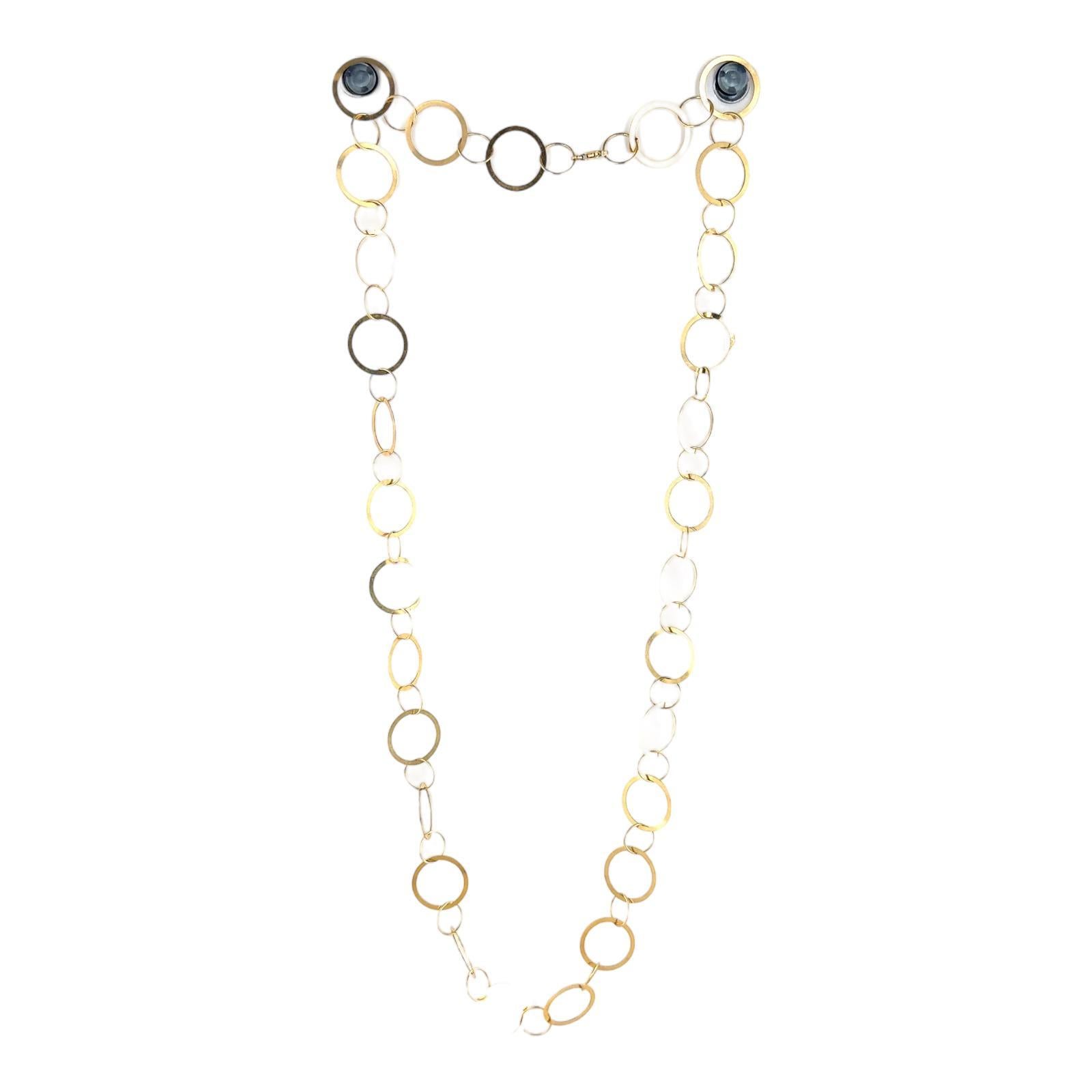 18 Karat Yellow Gold Round Open Link Modern Necklace 36 Inches In Excellent Condition For Sale In Boca Raton, FL