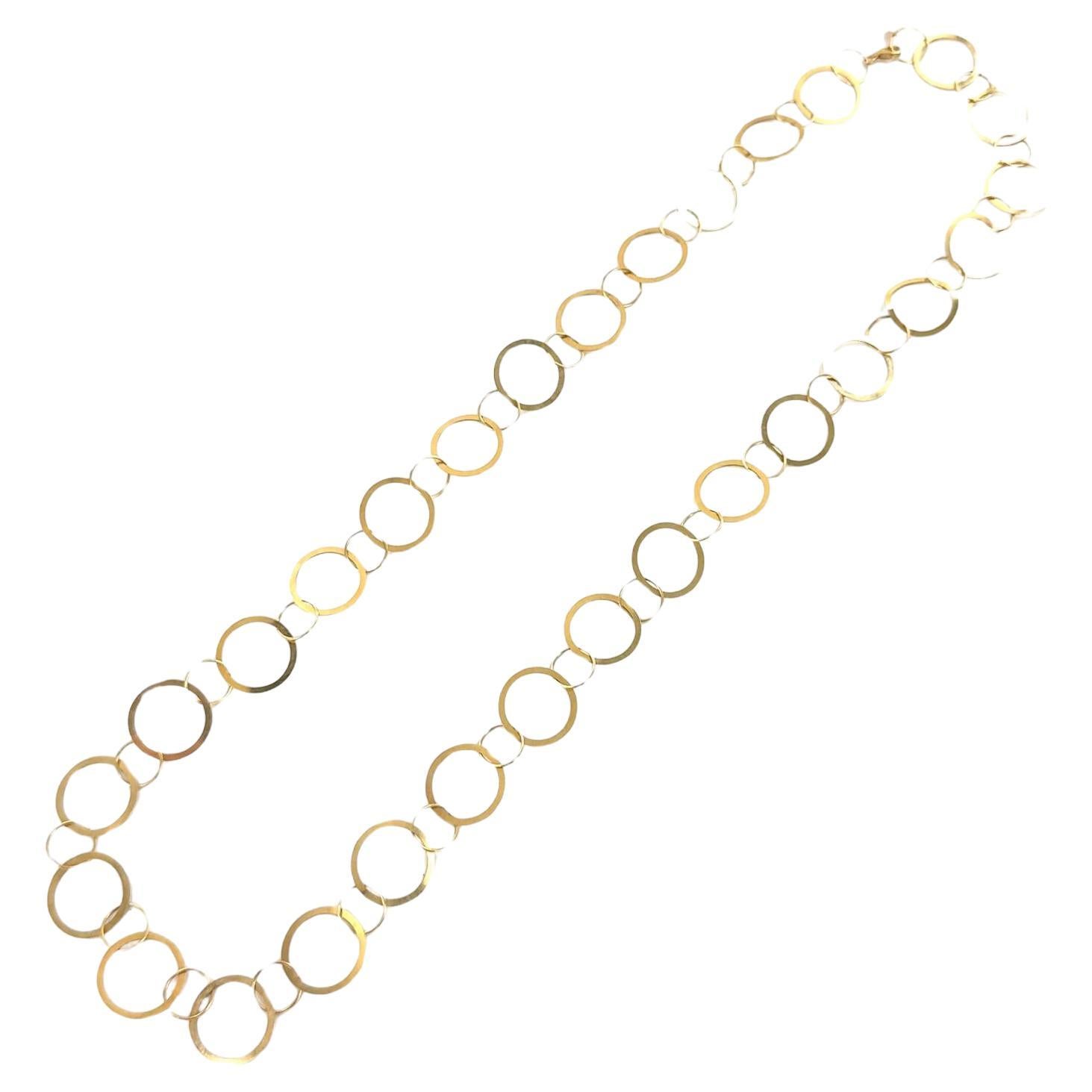 18 Karat Yellow Gold Round Open Link Modern Necklace 36 Inches For Sale