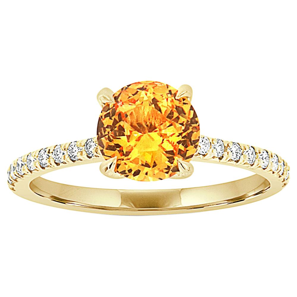 18 Karat Yellow Gold Round Orange Sapphire Ring GIA 'Center 1.61 ct.'