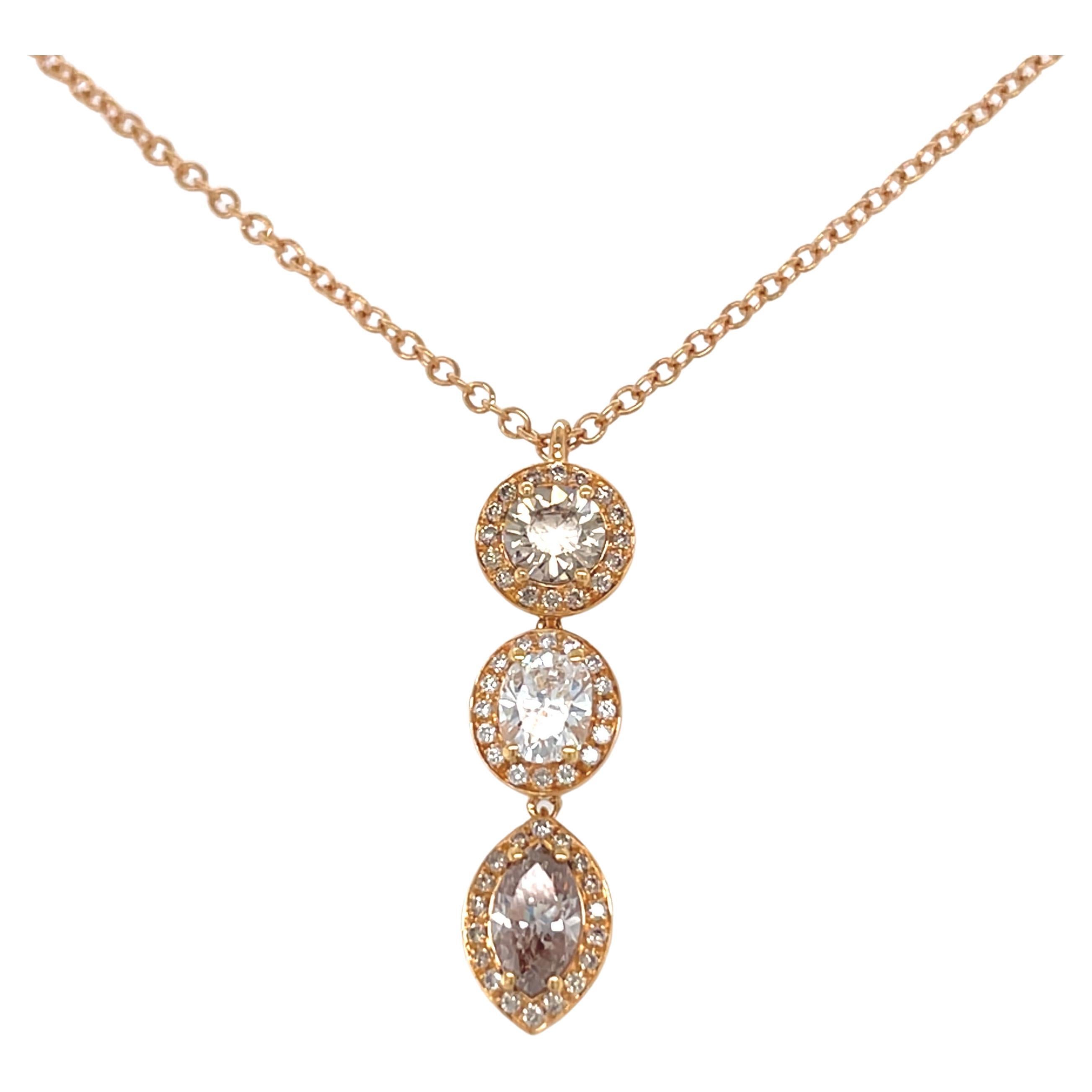 Women's 18 Karat Yellow Gold Round Oval Marquise Diamond Pendant For Sale