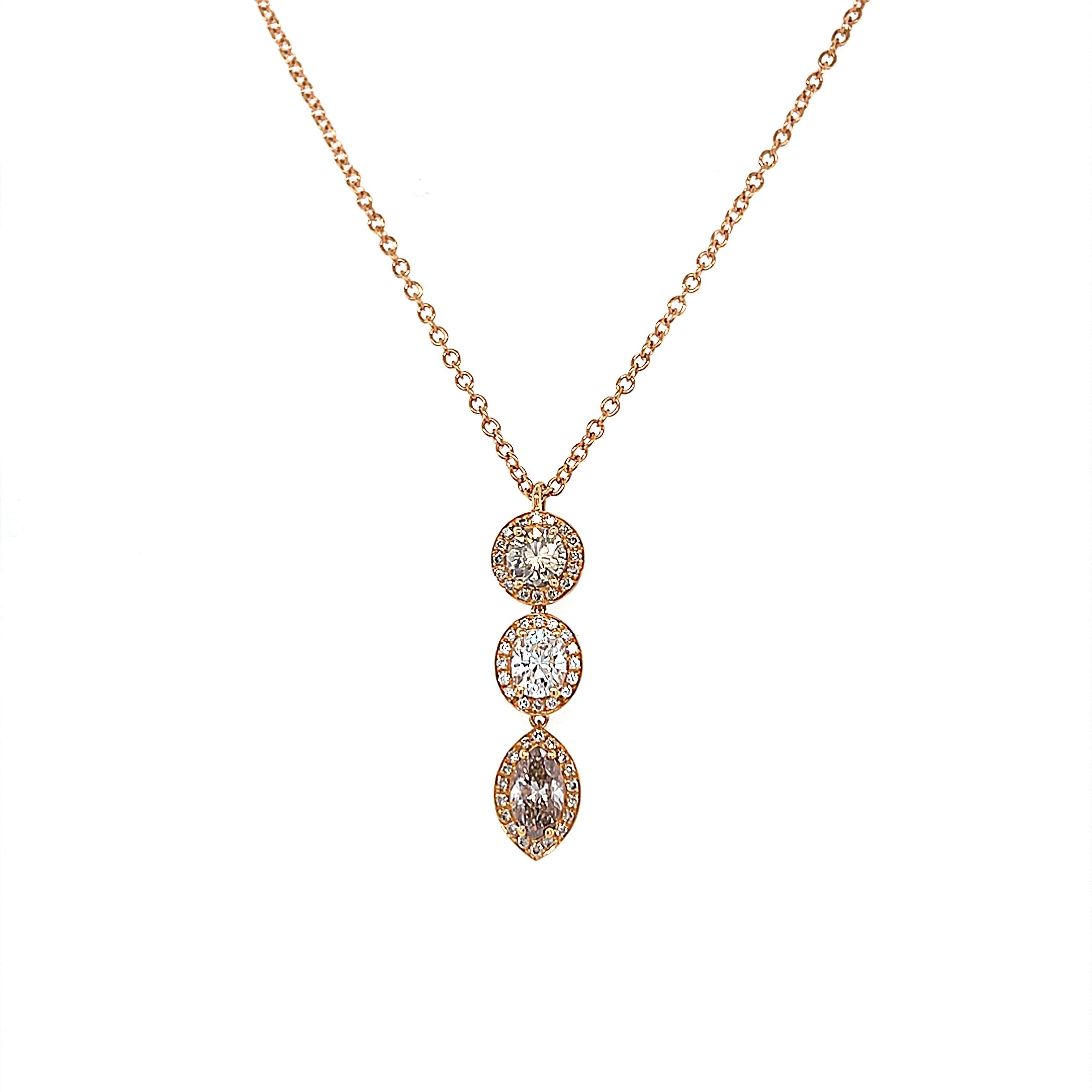 18 Karat Yellow Gold Round Oval Marquise Diamond Pendant For Sale 3