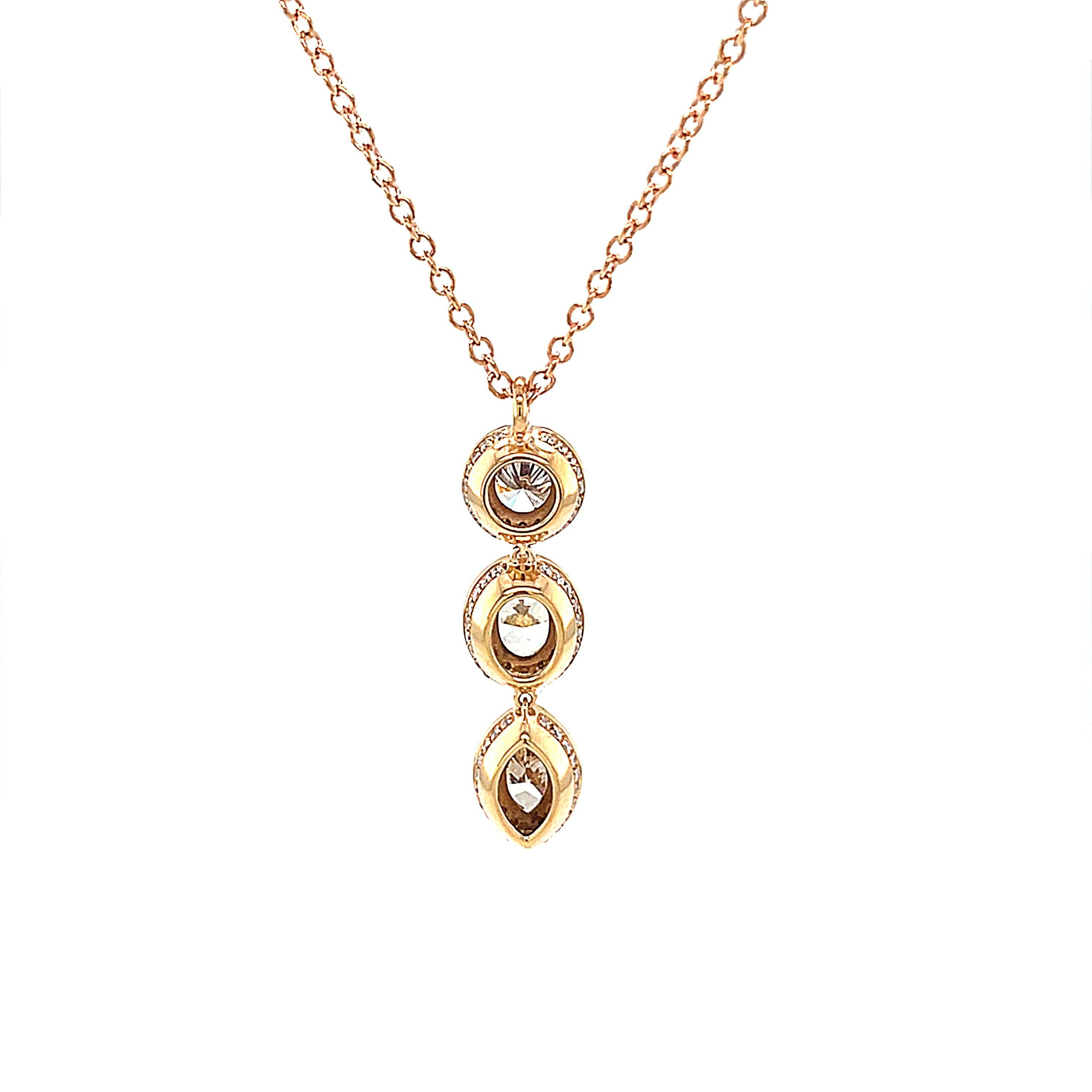 18 Karat Yellow Gold Round Oval Marquise Diamond Pendant For Sale 4