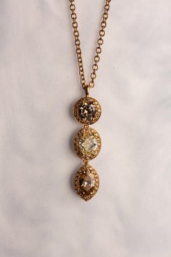 18 Karat Yellow Gold Round Oval Marquise Diamond Pendant