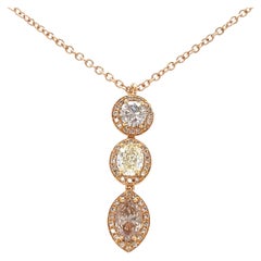 Pendentif en or jaune 18 carats avec diamants ronds ovales et marquises