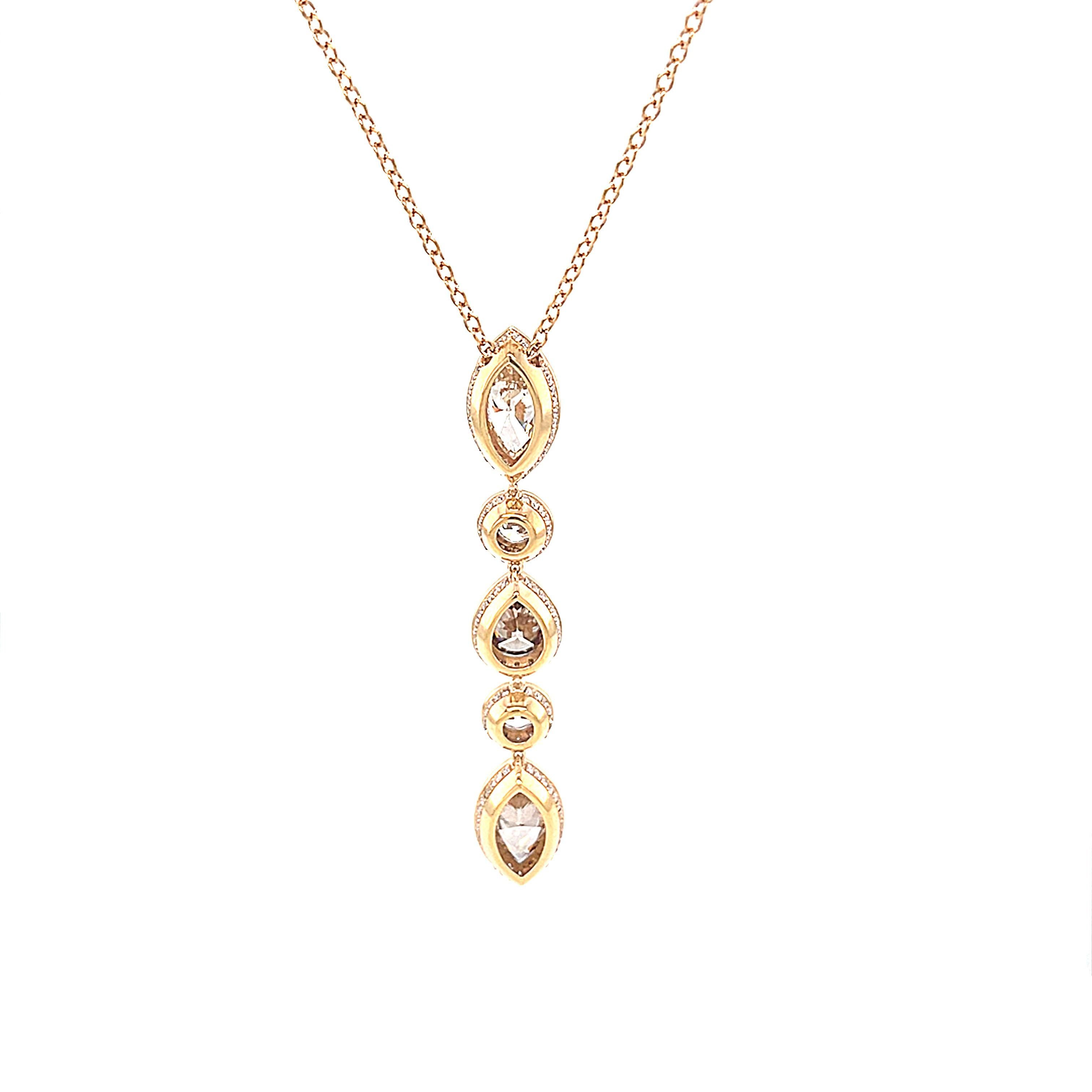 18 Karat Yellow Gold Round Pear Marquise Diamond Pendant For Sale 4