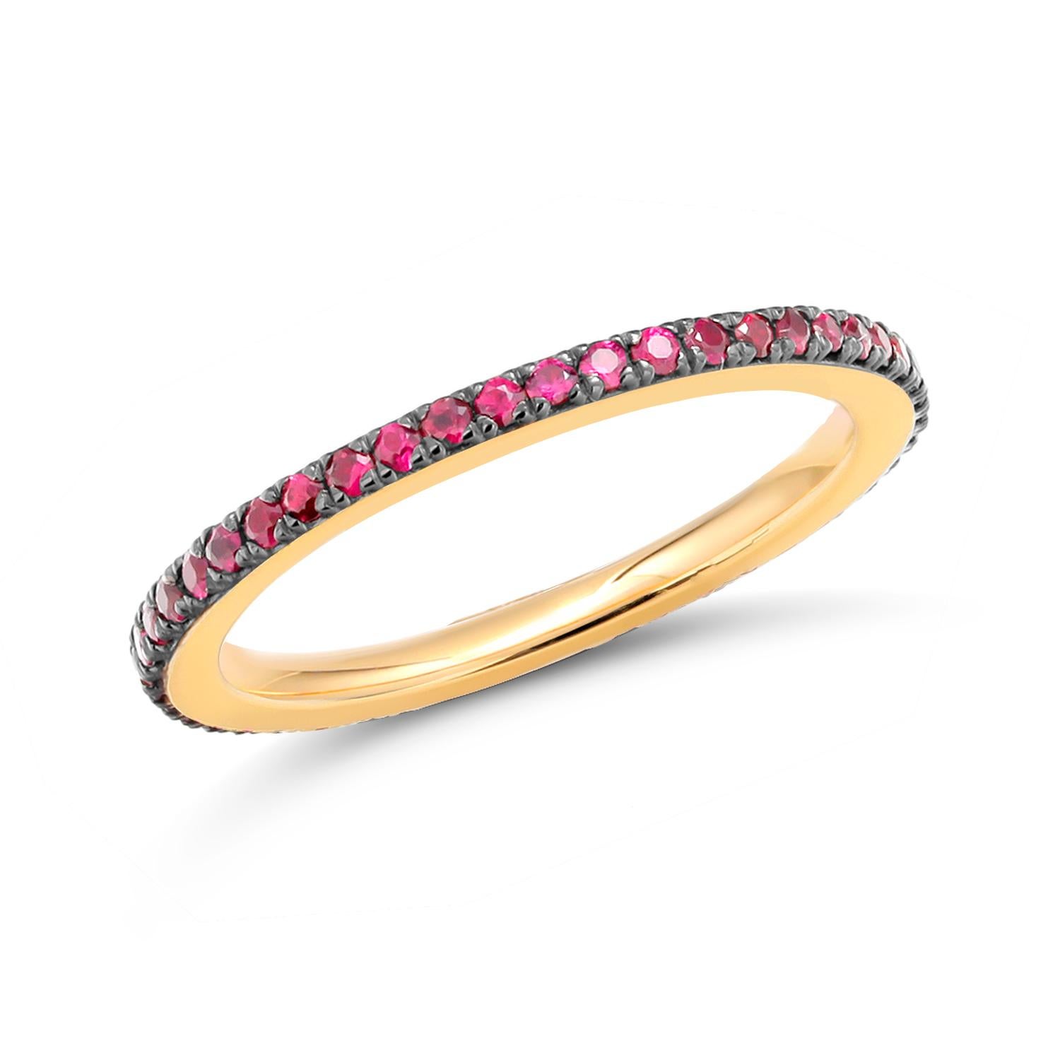 Contemporary 18 Karat Yellow Gold Round Ruby Eternity Band Black Rhodium