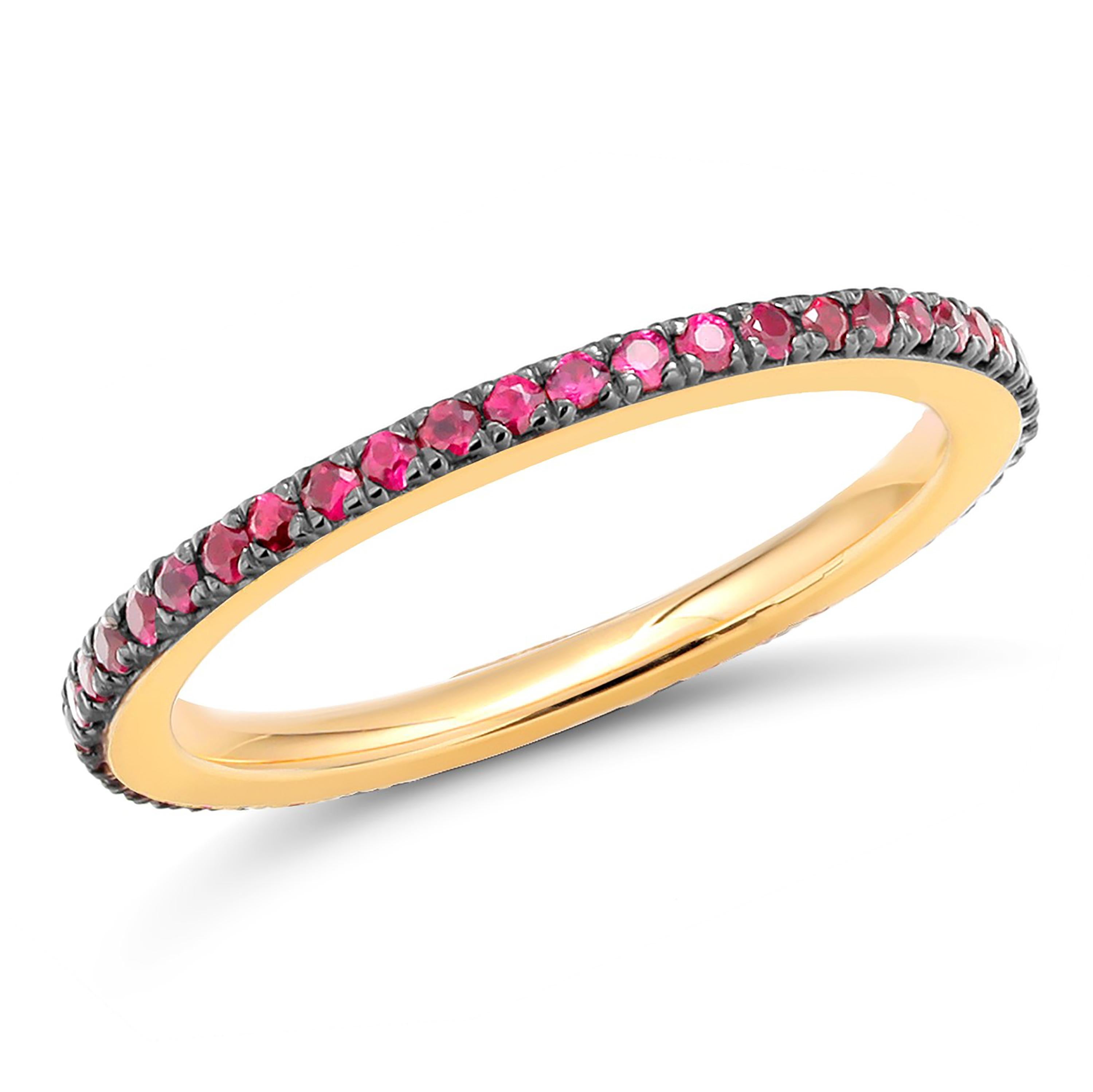 18 Karat Yellow Gold Round Ruby Eternity Band Black Rhodium In New Condition In New York, NY