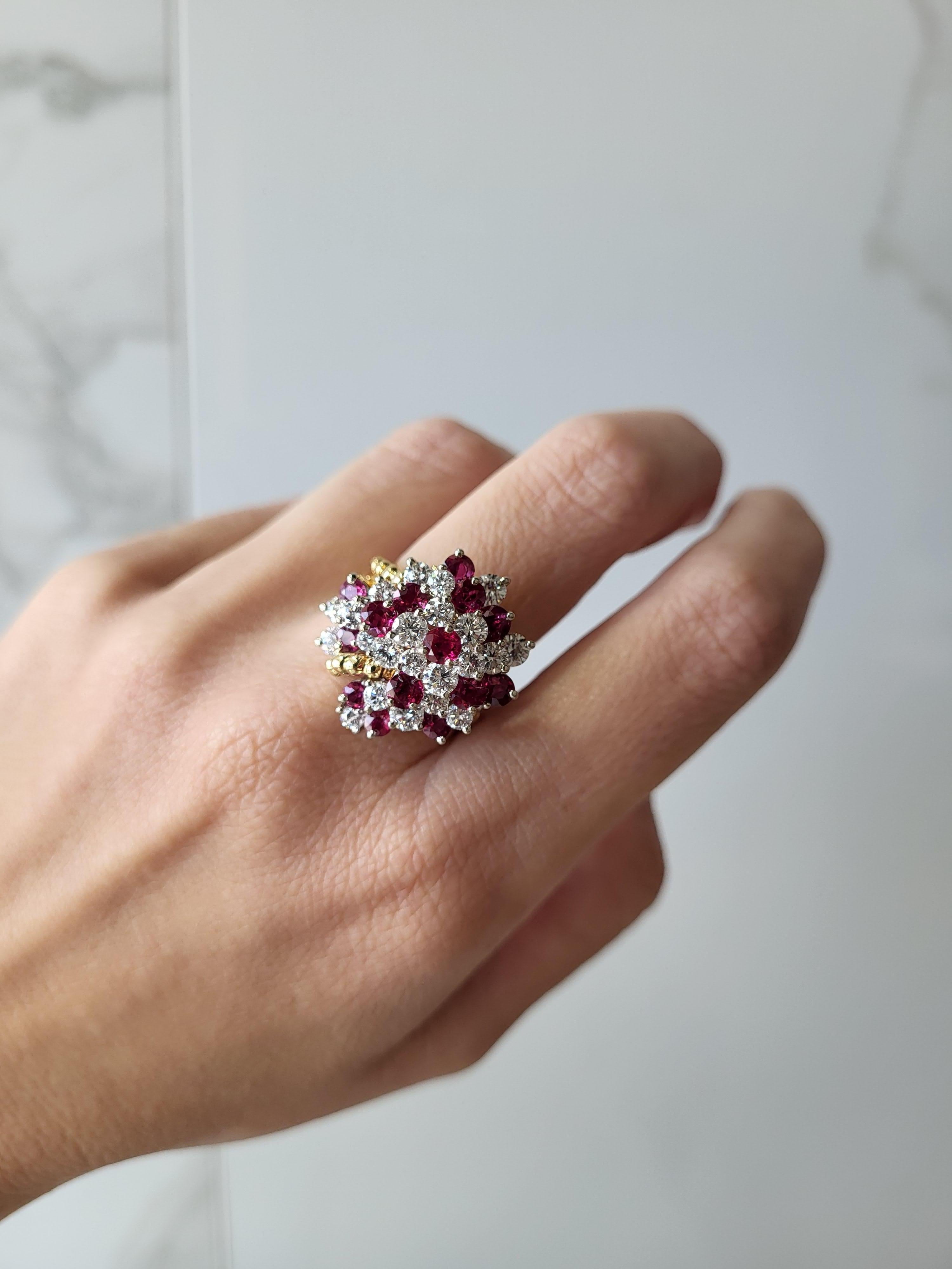 18 Karat Gelbgold Runder Rubin & Diamant Vintage Cocktail-Cluster-Ring 12