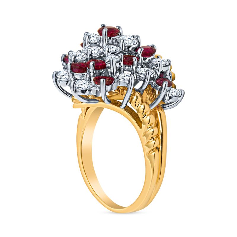 18 Karat Gelbgold Runder Rubin & Diamant Vintage Cocktail-Cluster-Ring (Rundschliff)