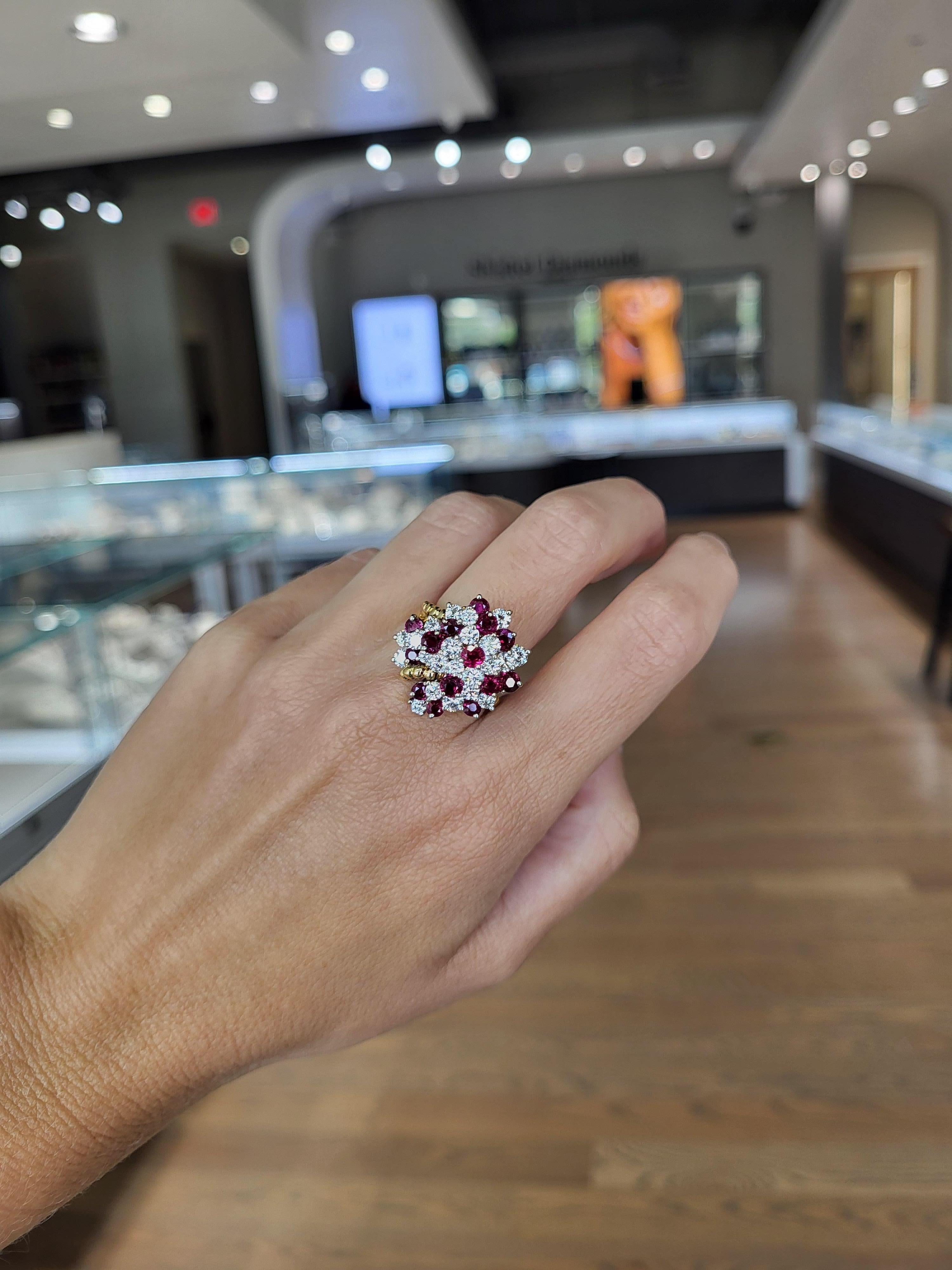18 Karat Gelbgold Runder Rubin & Diamant Vintage Cocktail-Cluster-Ring 2