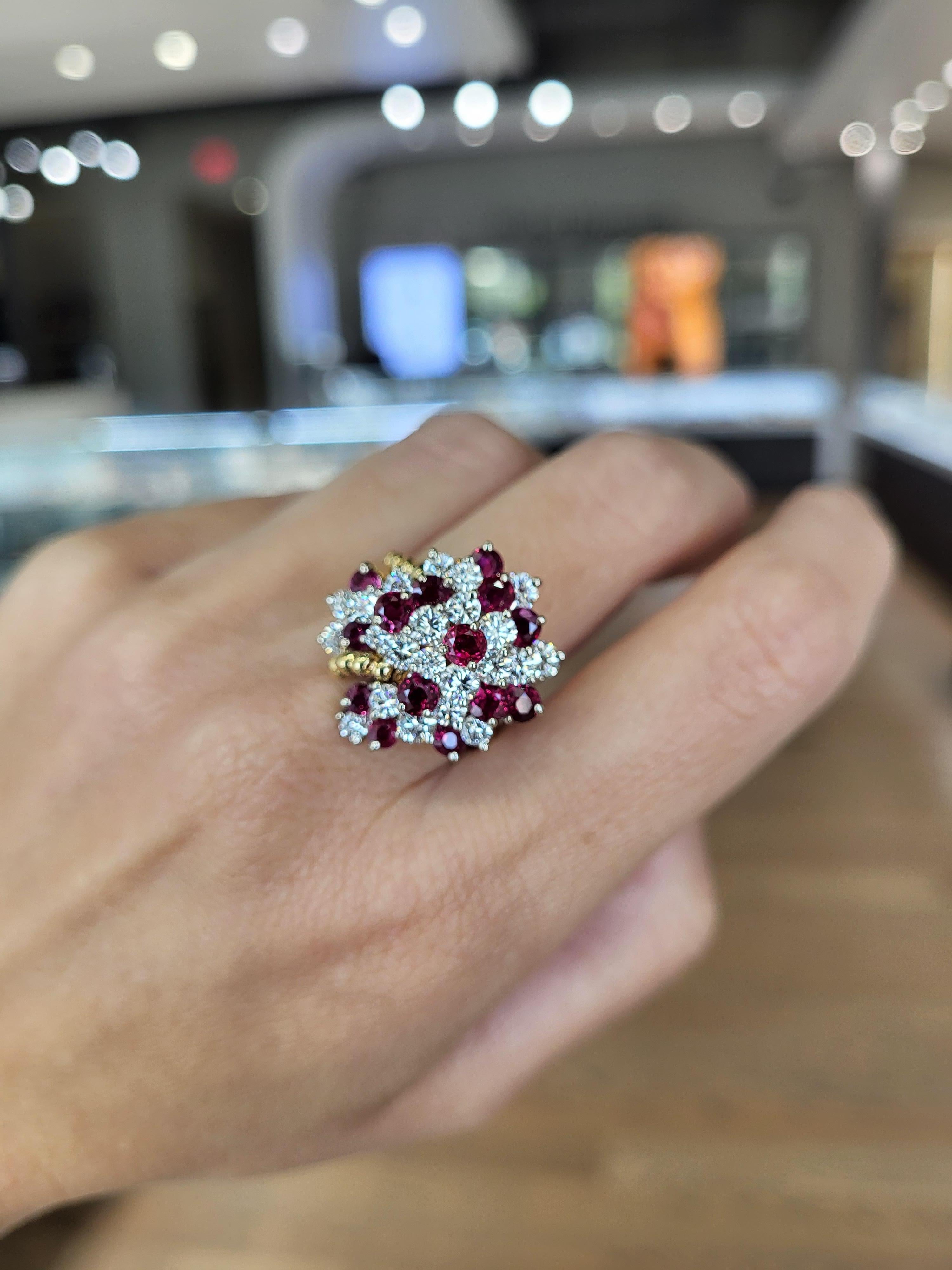 18 Karat Gelbgold Runder Rubin & Diamant Vintage Cocktail-Cluster-Ring 4