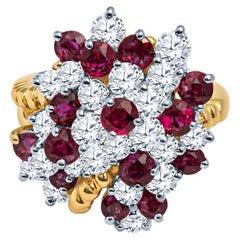 18 Karat Gelbgold Runder Rubin & Diamant Vintage Cocktail-Cluster-Ring