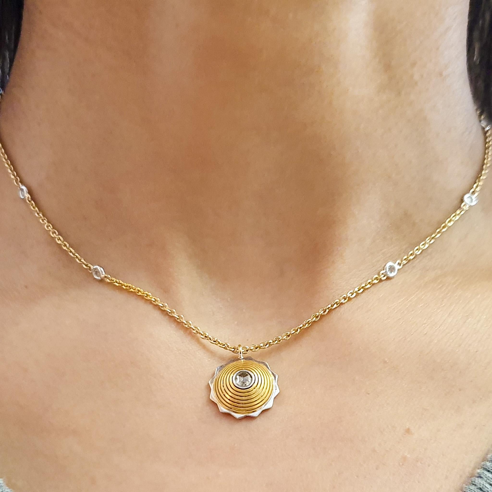 Modern 18 Karat Yellow Gold Round Shape Diamond Studded Pendant Necklace