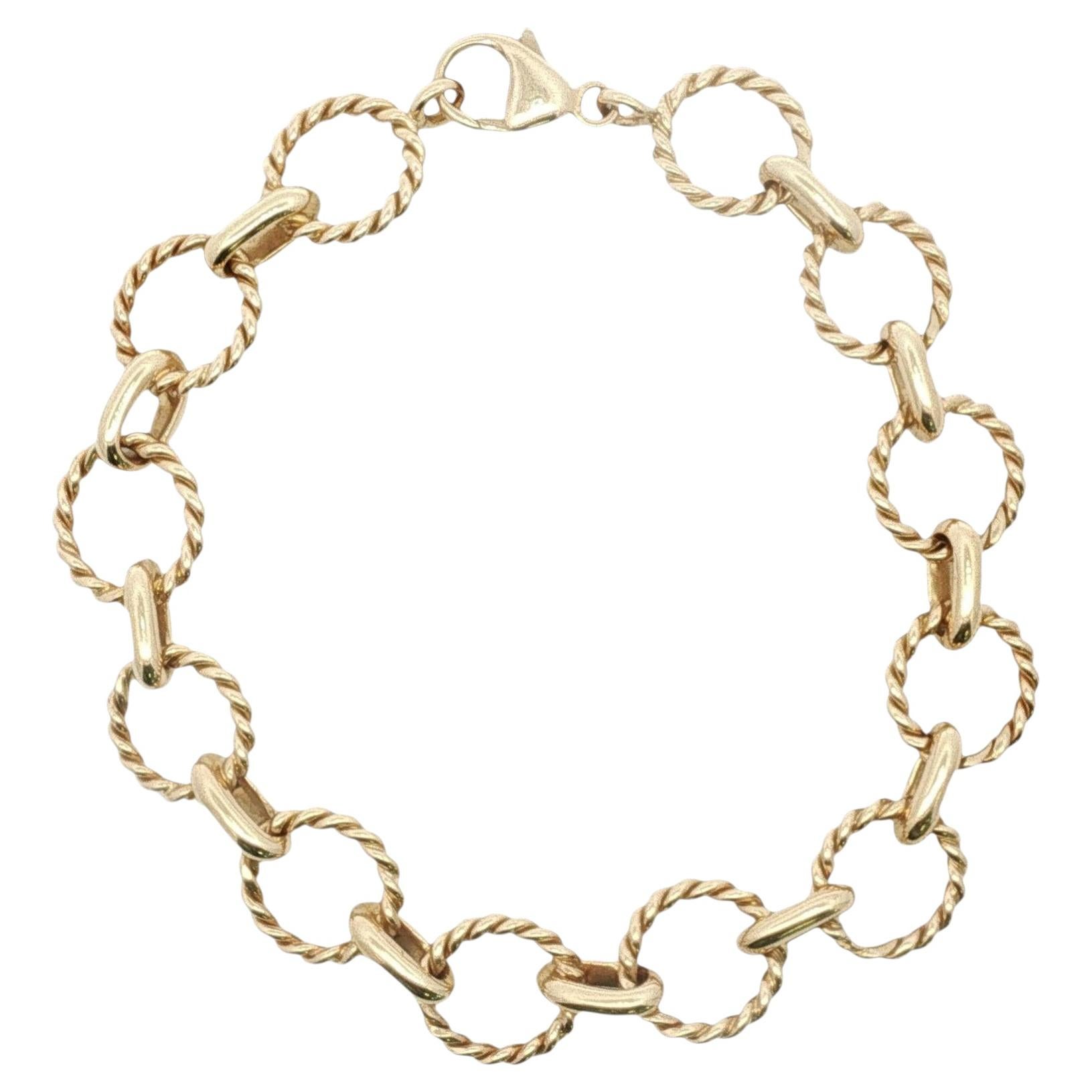 18 Karat Yellow Gold Round Twisted Link Bracelet 7 Inches