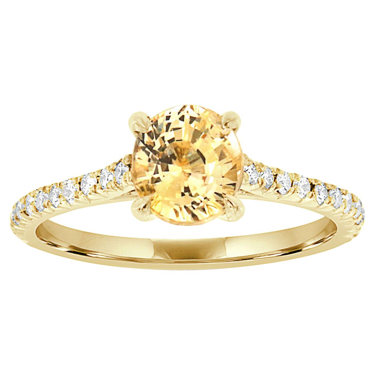 18 Karat Yellow Gold Round Yellow Sapphire Ring 'Center 1.40 Carat' For Sale