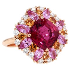 18 Karat Yellow Gold Rubelite Ring with Orange and Pink Sapphires with Diamonds
