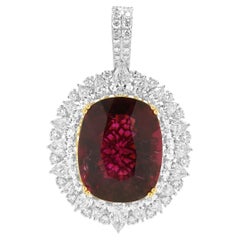 18 Karat Yellow Gold Rubellite & Diamond Pendant