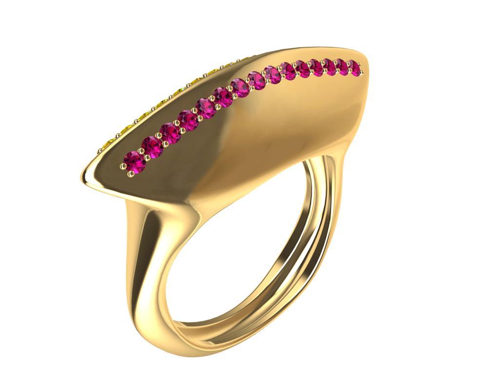 For Sale:  18 Karat Yellow Gold Rubies and  Vivid Yellow Diamonds Cocktail Ring 5