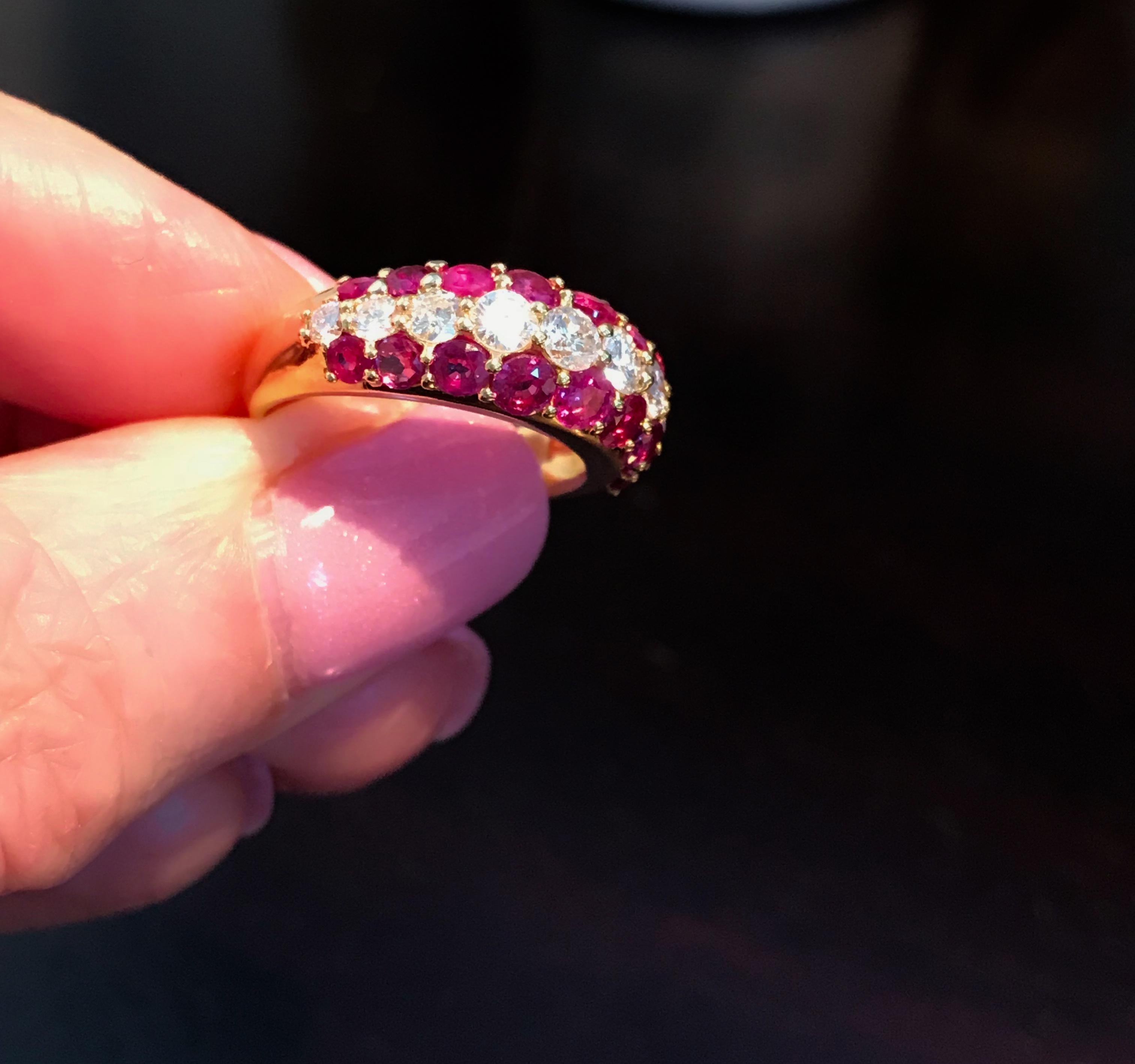 18 Karat Yellow Gold Ruby and Diamond Band Ring For Sale 4