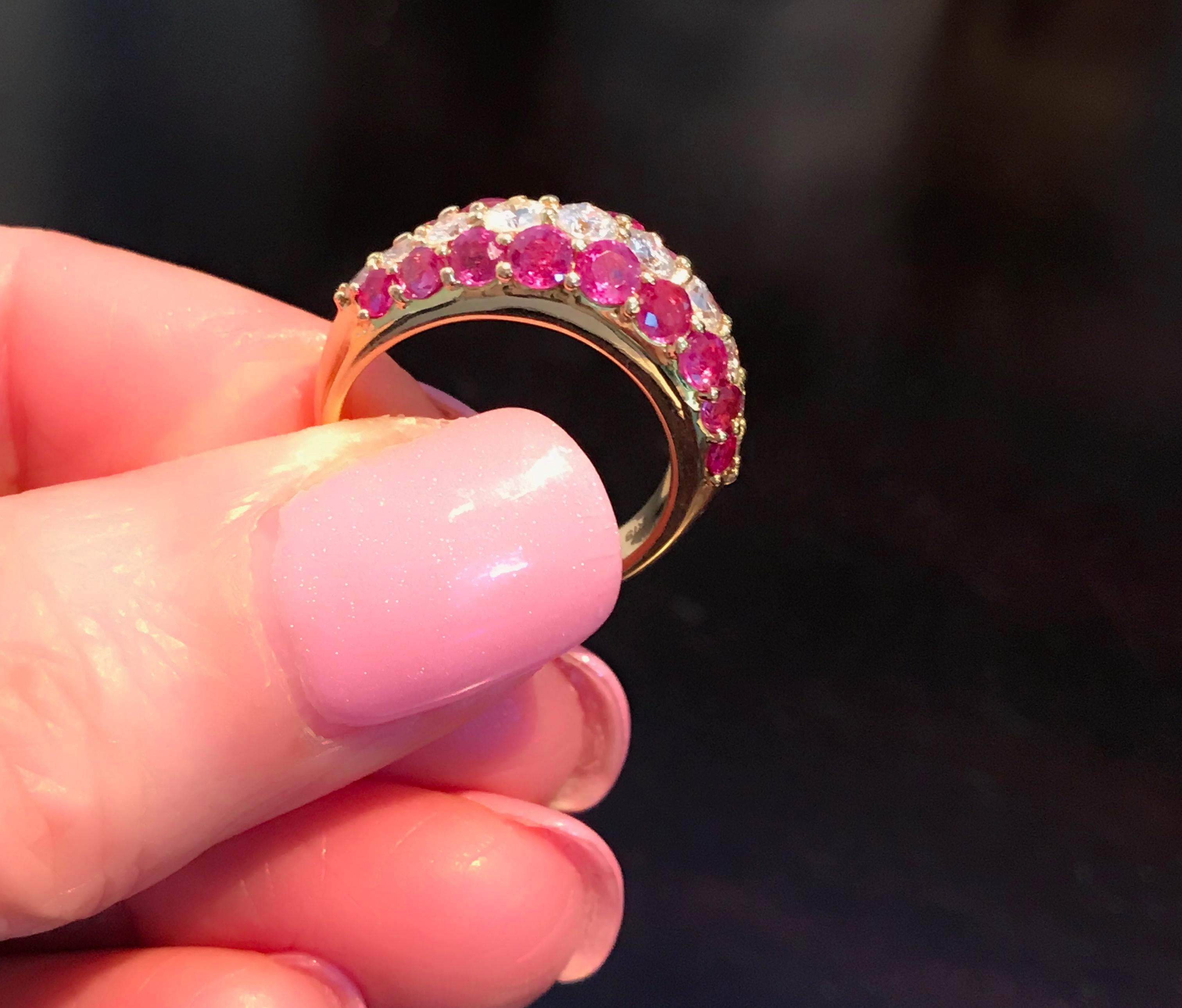 18 Karat Yellow Gold Ruby and Diamond Band Ring For Sale 5