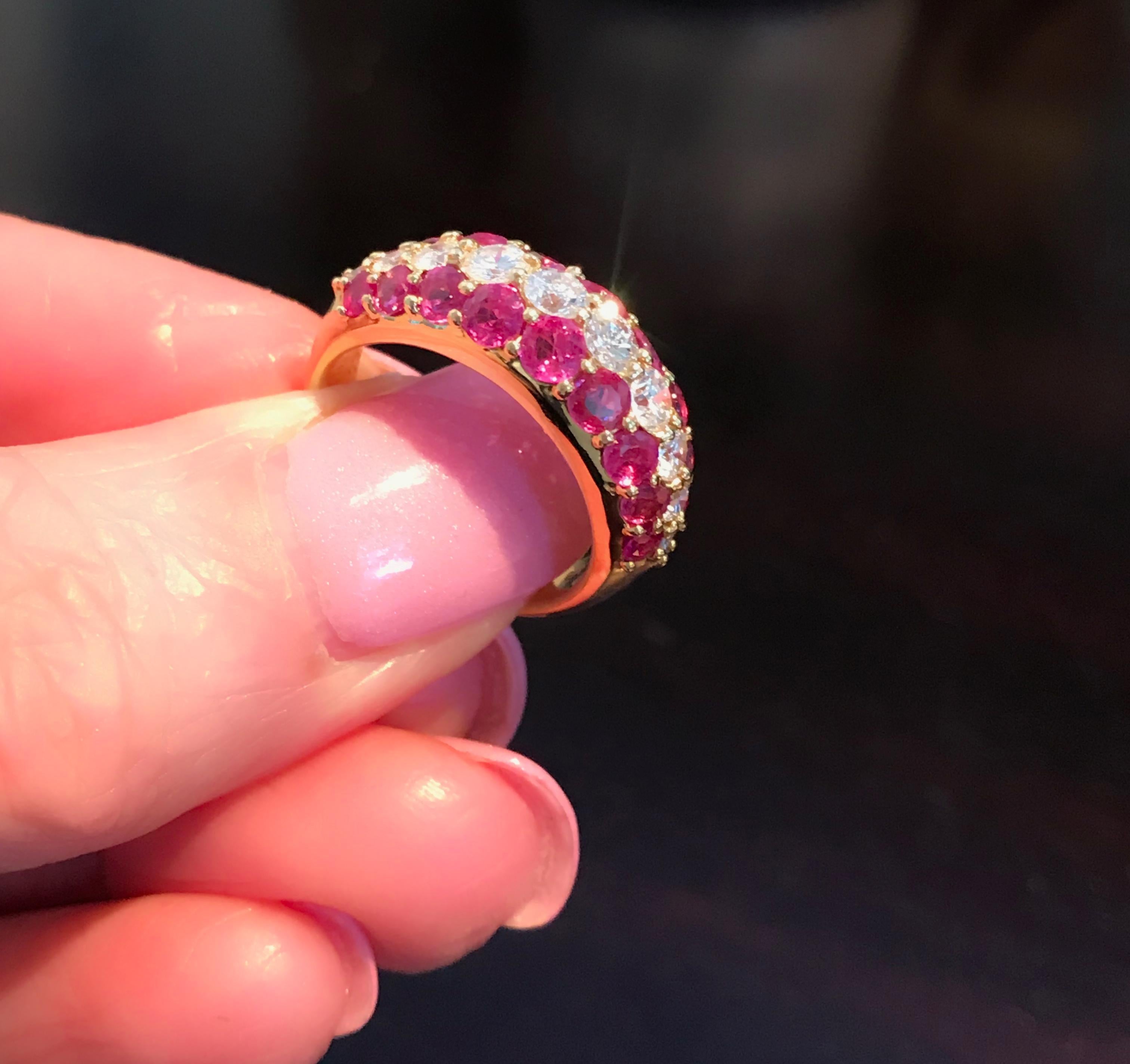 18 Karat Yellow Gold Ruby and Diamond Band Ring For Sale 6