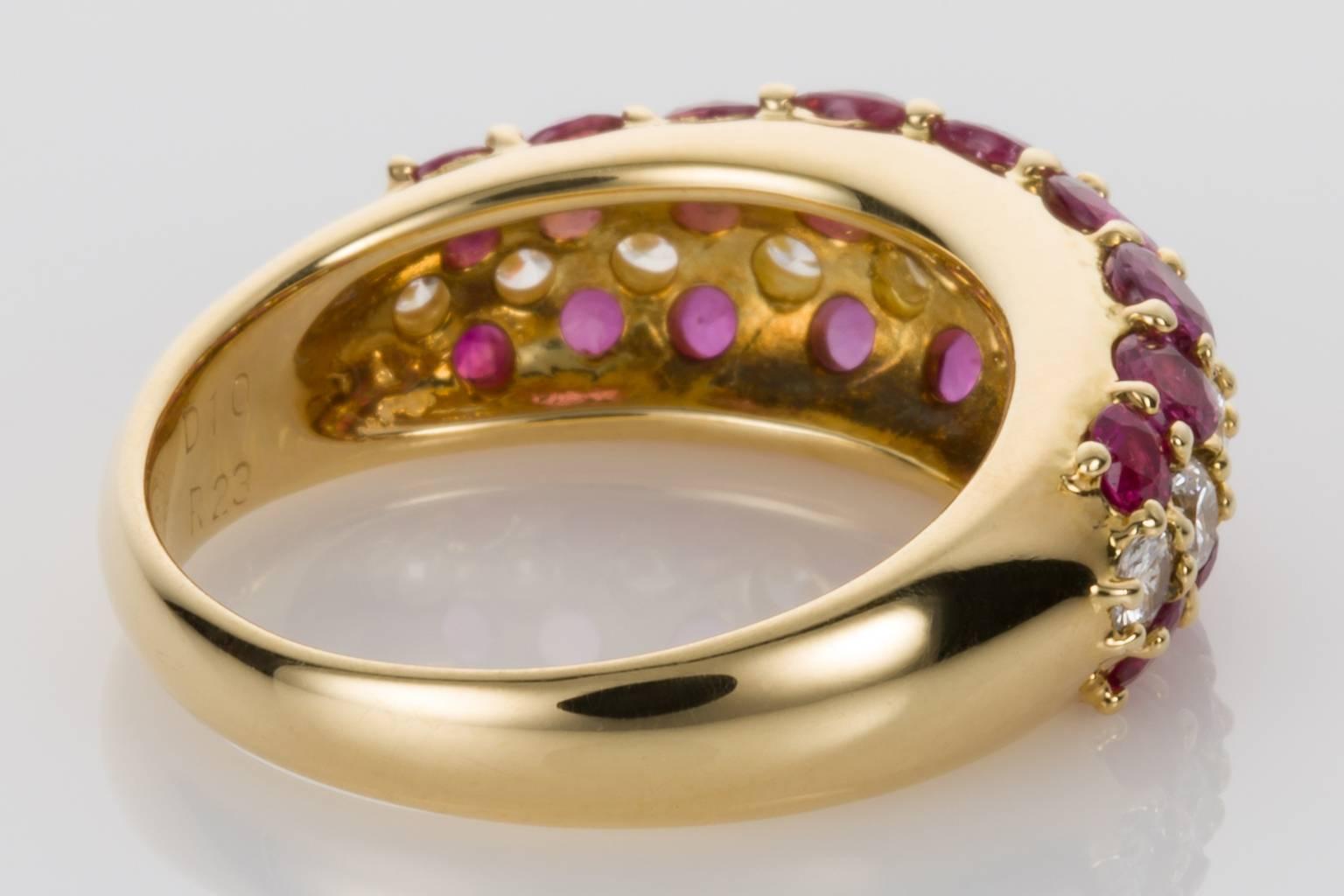Contemporary 18 Karat Yellow Gold Ruby and Diamond Band Ring For Sale