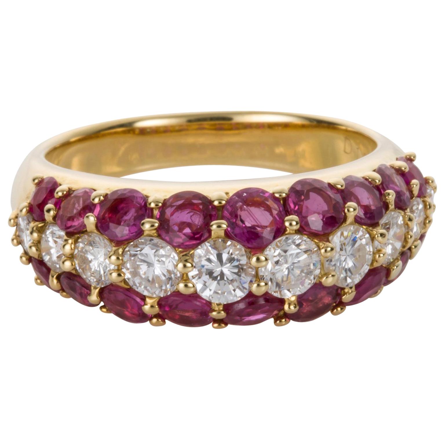 18 Karat Yellow Gold Ruby and Diamond Band Ring For Sale
