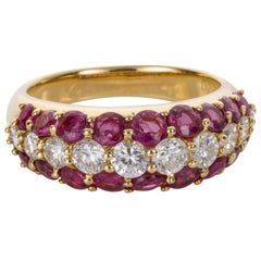 18 Karat Yellow Gold Ruby and Diamond Band Ring