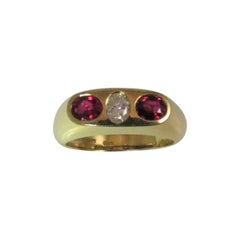 18 Karat Yellow Gold Ruby and Diamond Band Ring