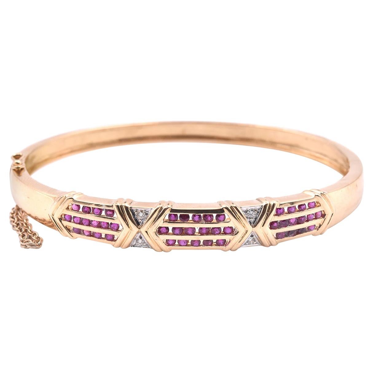 18 Karat Yellow Gold Ruby and Diamond Bangle Bracelet