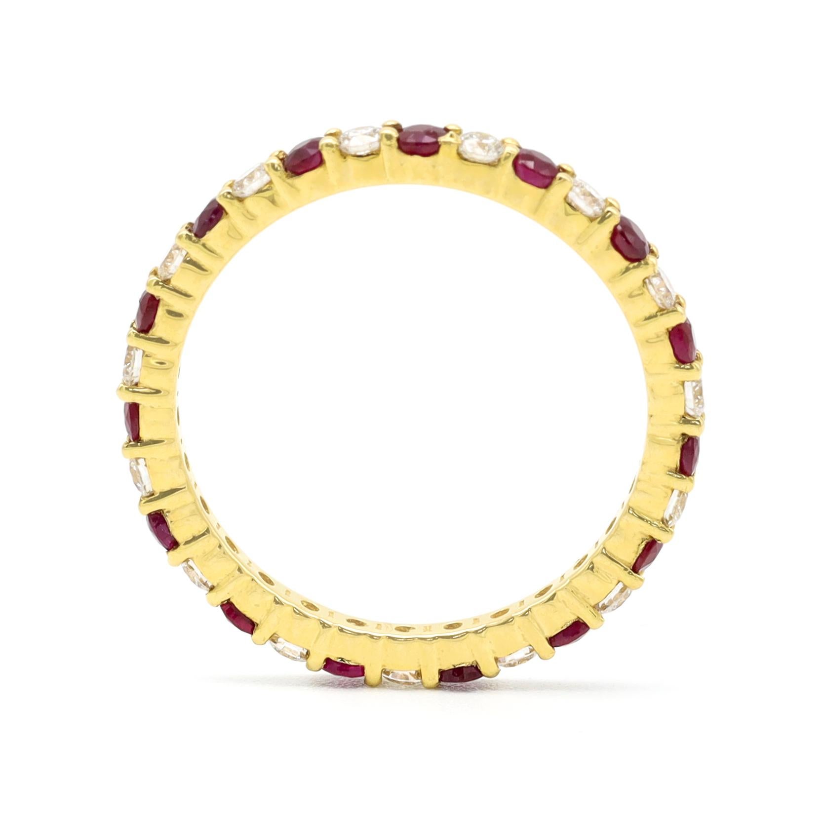 yellow gold ruby and diamond eternity ring