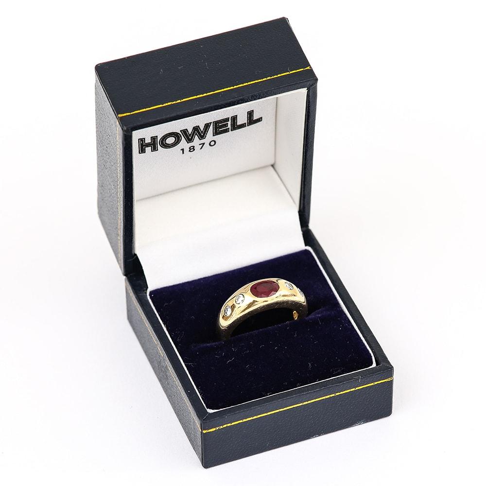 Cartier Style 18 Karat Yellow Gold Ruby and Diamond Gypsy Set Ring 4