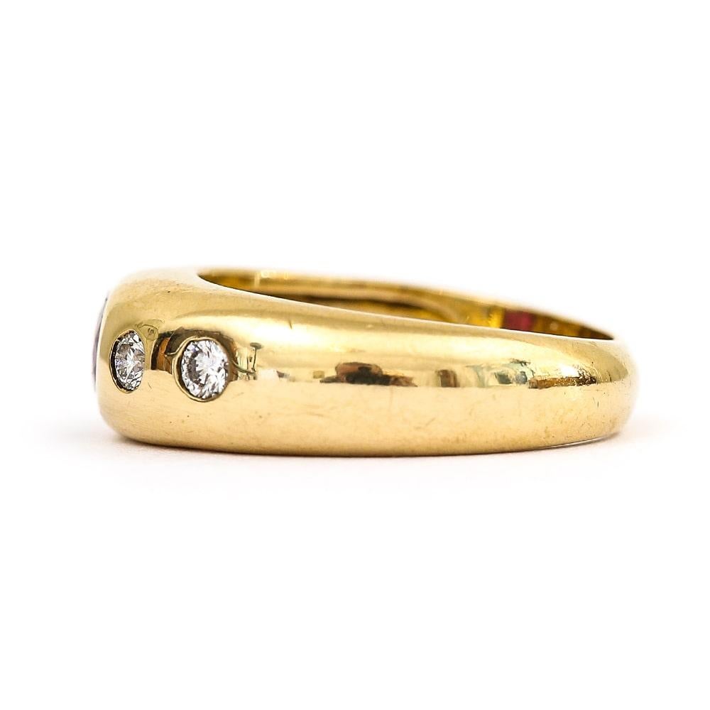 Retro Cartier Style 18 Karat Yellow Gold Ruby and Diamond Gypsy Set Ring