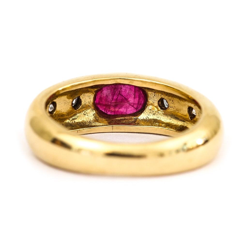 Cartier Style 18 Karat Yellow Gold Ruby and Diamond Gypsy Set Ring In Good Condition In Lancashire, Oldham