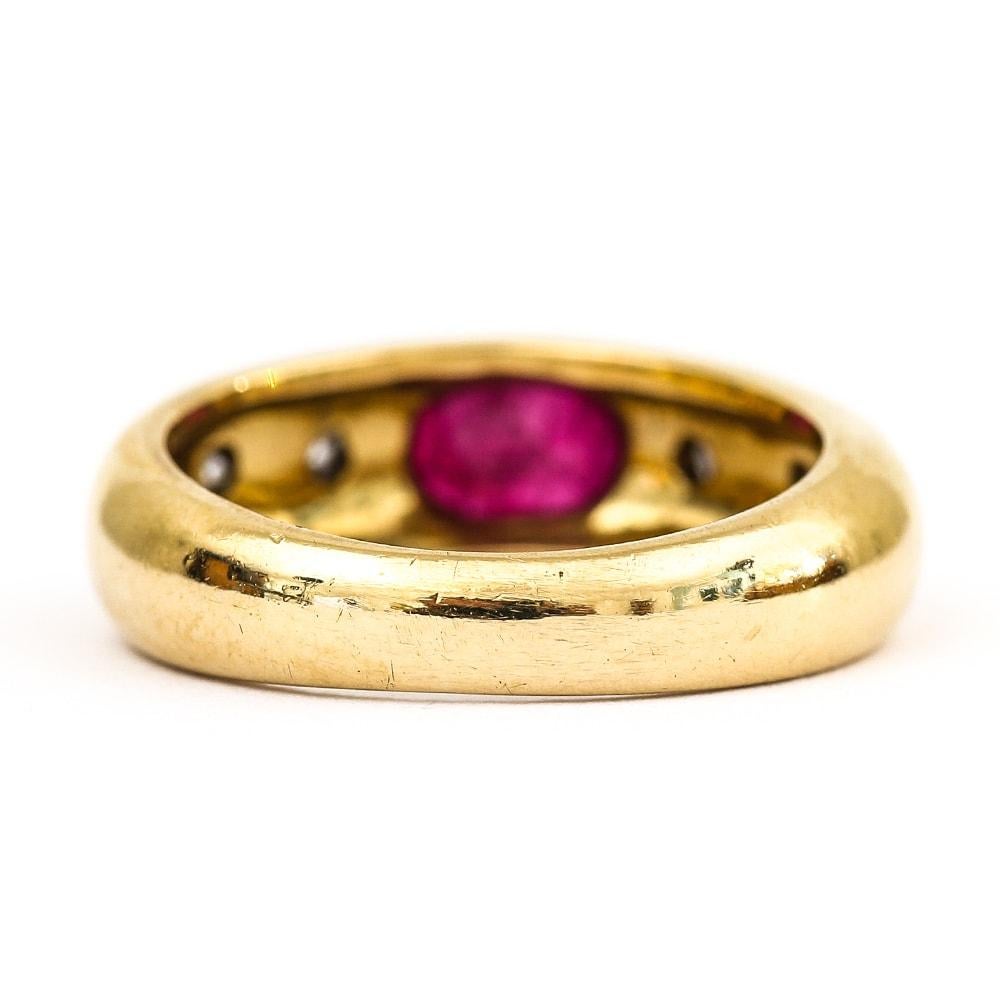 Women's or Men's Cartier Style 18 Karat Yellow Gold Ruby and Diamond Gypsy Set Ring