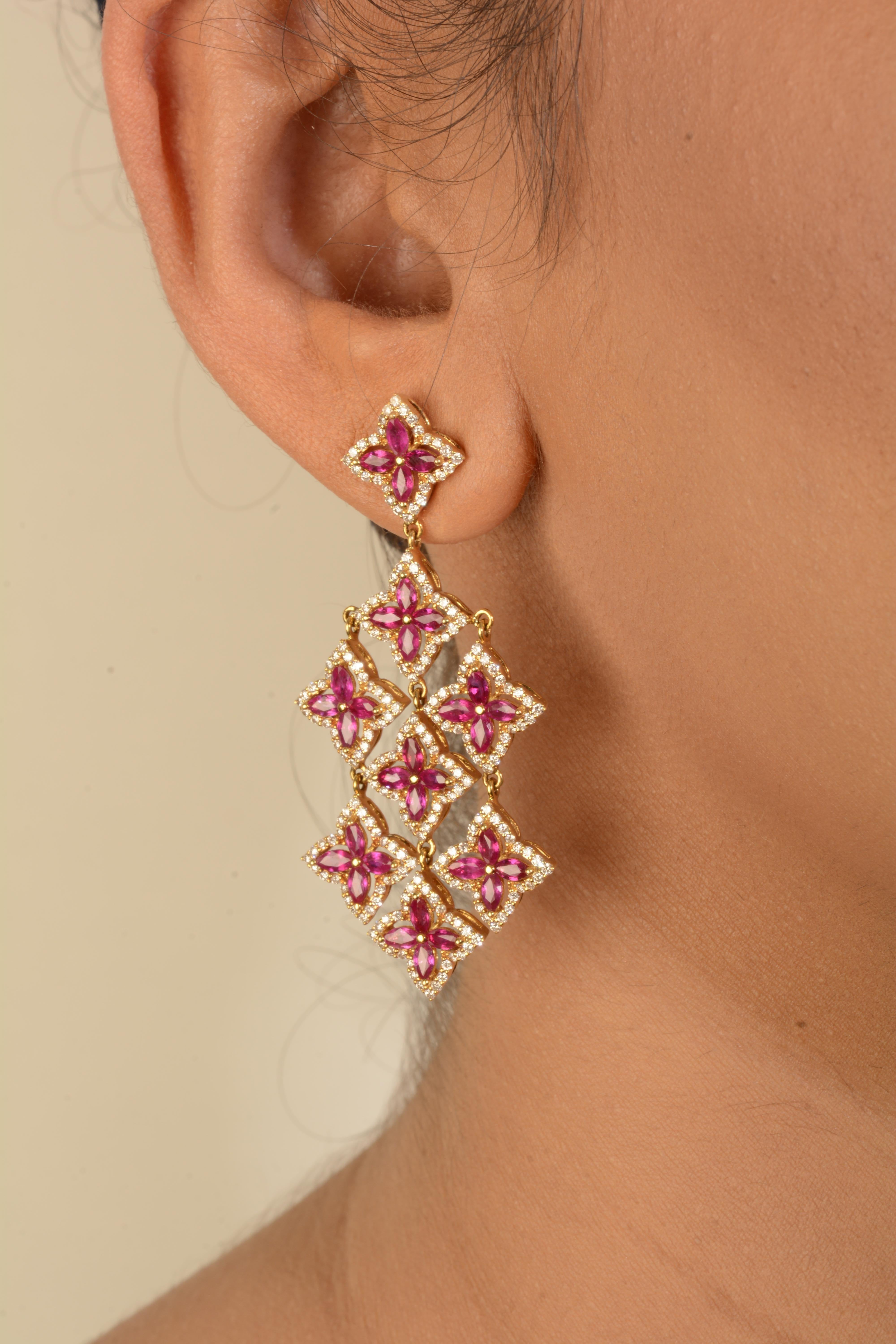 18 Karat Yellow Gold Ruby and Diamond Chandelier Earrings

Beautiful chandelier earrings set in 18 karat yellow gold studded with diamonds & rubies set in a floral setting. These earrings are ideal for day and evening wear. 

Diamonds - 1.79cts
Ruby