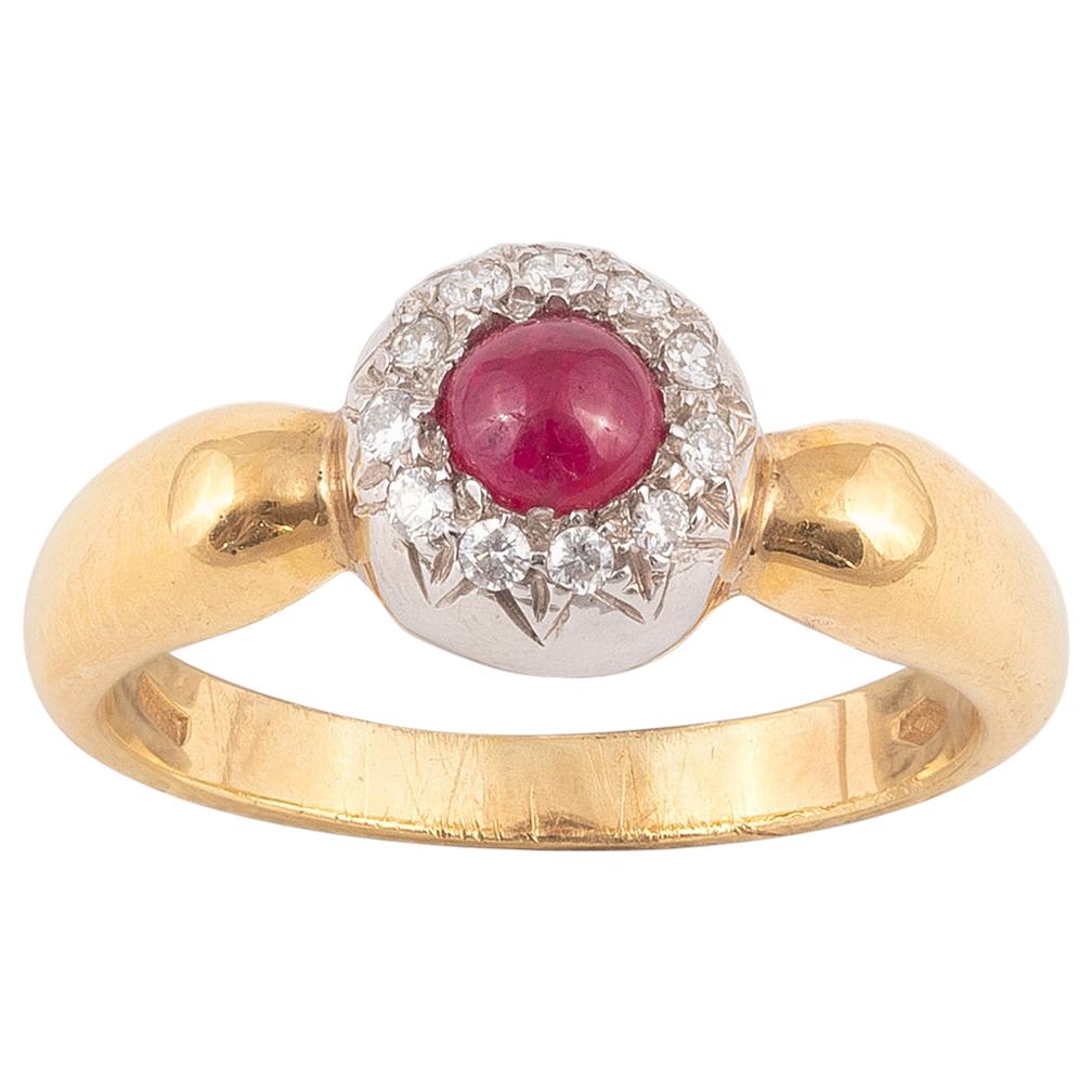 18 Karat Yellow Gold Ruby and Diamond Cluster Ring