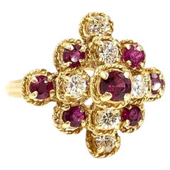 18 Karat Yellow Gold Ruby and Diamond Cluster Ring