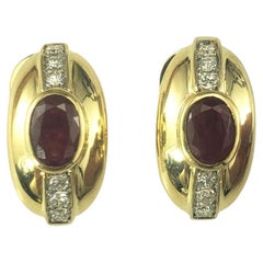 18 Karat Gelbgold Rubin- und Diamant-Ohrringe #19489