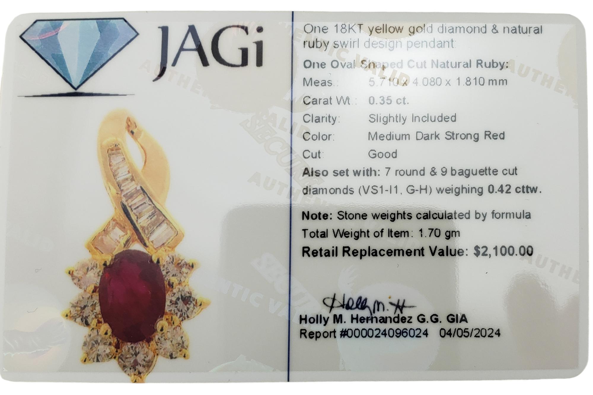 18 Karat Yellow Gold Ruby and Diamond Pendant  #17179 For Sale 3
