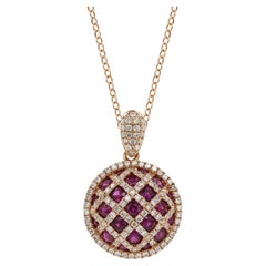 18 Karat Yellow Gold, Ruby, and Diamond Pendant for Necklace