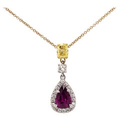18 Karat Yellow Gold Ruby and Diamond Pendant Necklace