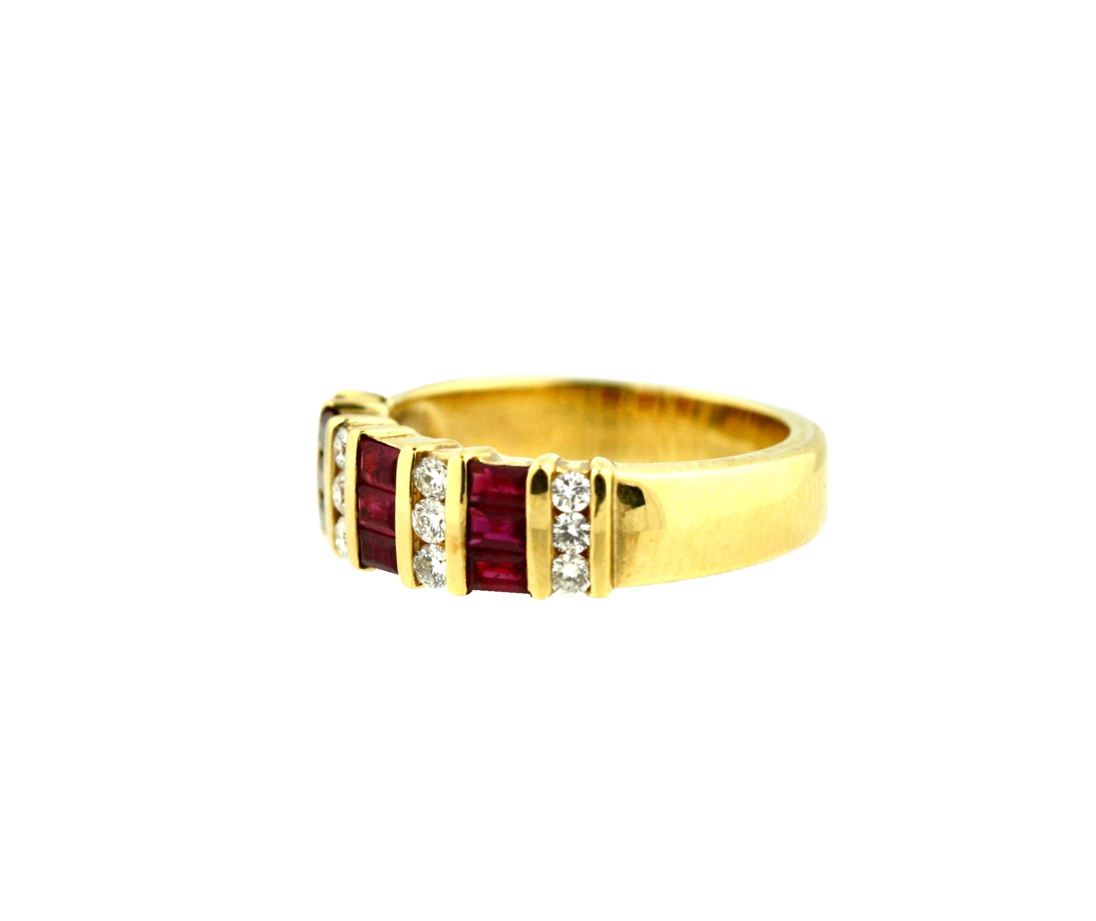 18 karat yellow gold, Ruby and Diamond ring
Of full eternity design, set with rubies and brilliant-cut diamonds, size 6 1/4

