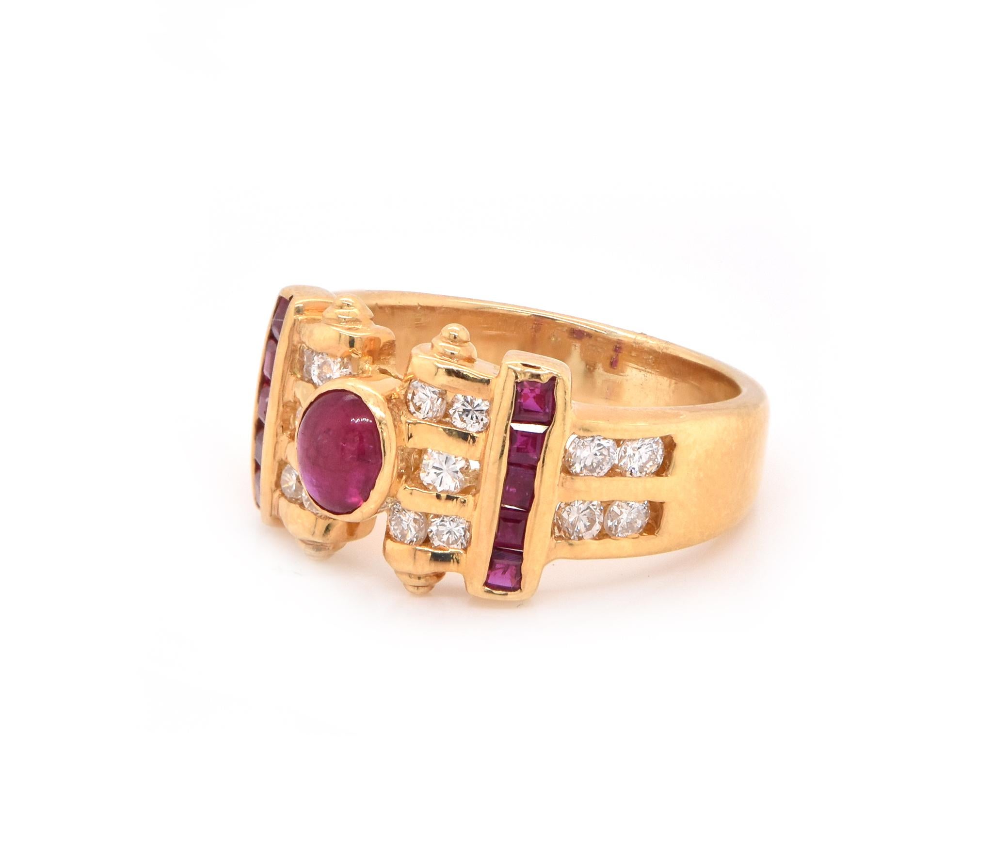 Mixed Cut 18 Karat Yellow Gold Ruby and Diamond Ring