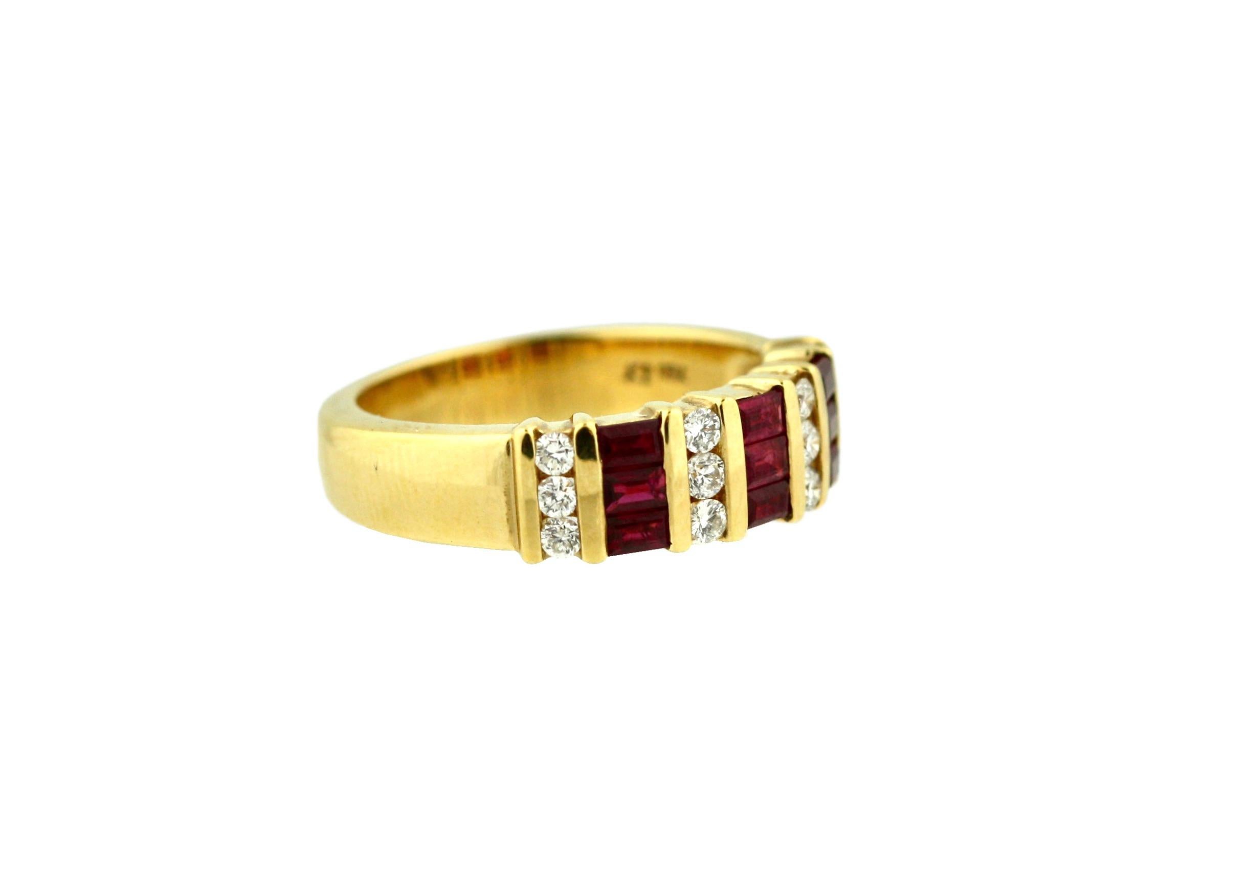 Women's or Men's 18 Karat Yellow Gold, Ruby and Diamond Ring