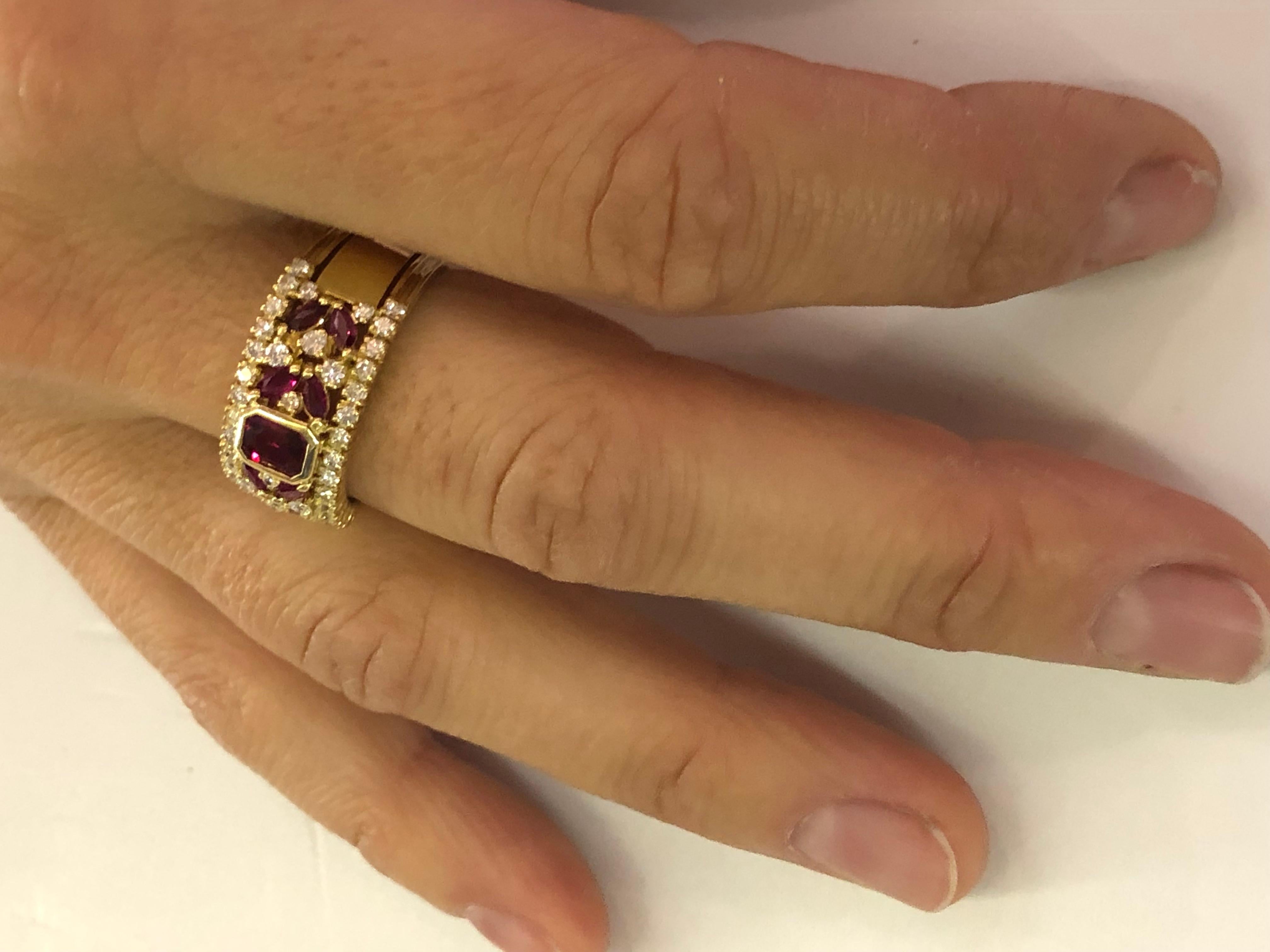 18 Karat Yellow Gold Ruby and Diamond Ring For Sale 1