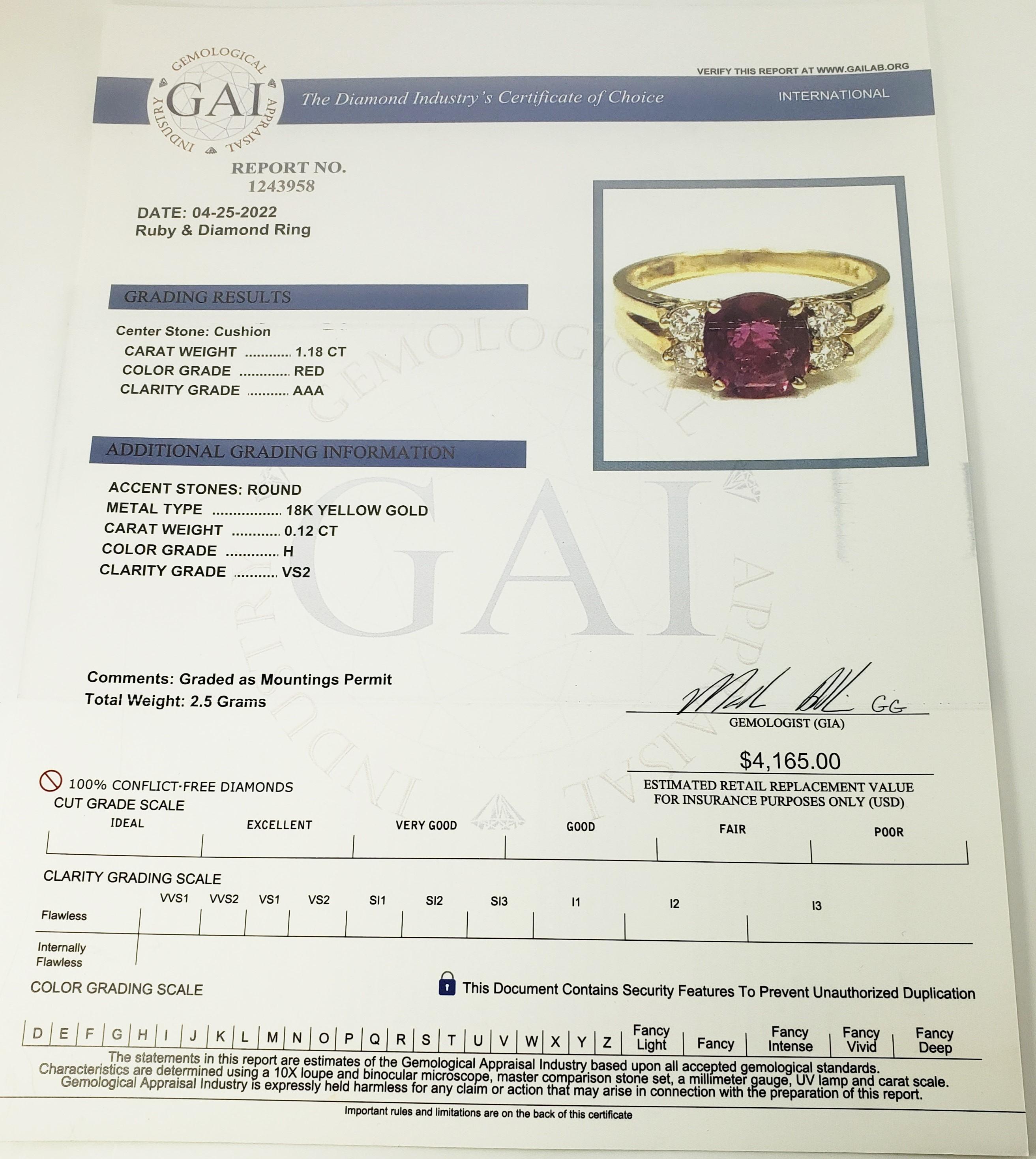 18 Karat Yellow Gold Ruby and Diamond Ring For Sale 5